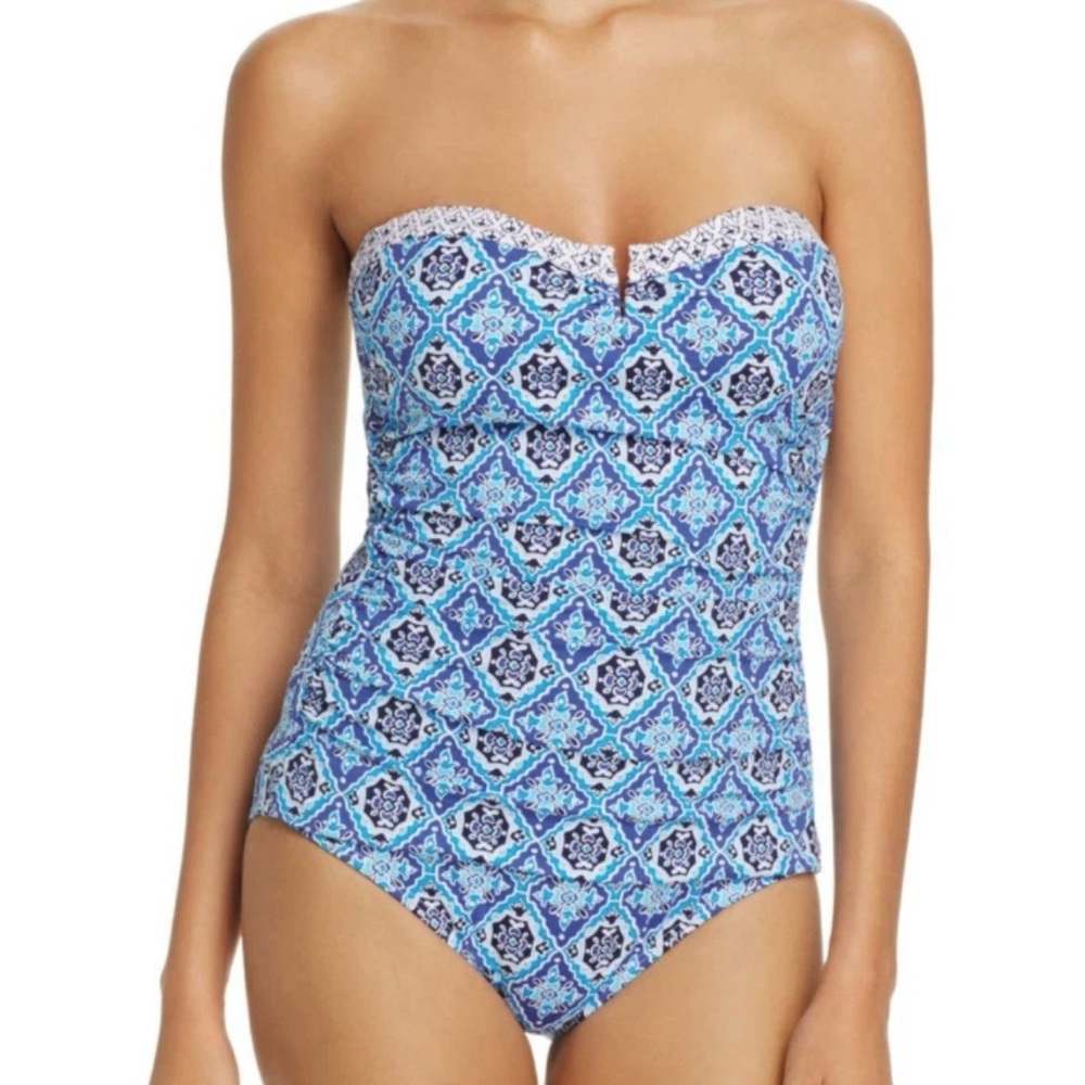 Tommy Bahama Tika Tiles Swimsuit Womens 16 V-Wire Bust Strapless Bandeau Cruise